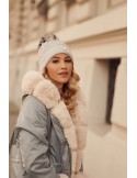 Ruffled hat with glitter and pompom, gray C59 - Online store - Boutique